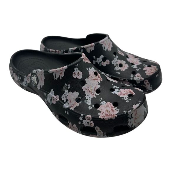 Crocs Freesail Clogs Women's Size 5‎ Black Pink Floral Slip-On Sandals Shoes - Picture 1 of 10